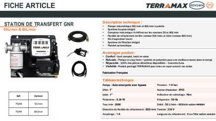 Carburant et transfert - Matériel de transfert - Station murale GNR 230 V 50 L/Min