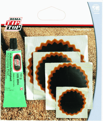 Consommables atelier - Réparation pneus - Kit rustines et liquide vulcanisant