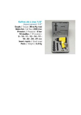 Compresseurs, outils pneumatiques - Outils pneumatiques - Clé à chocs 1/2" + accessoires