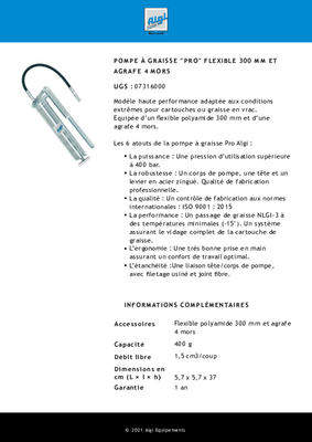Equipement d'atelier - Graissage - Pompe à graisse manuelle PRO 400 bar