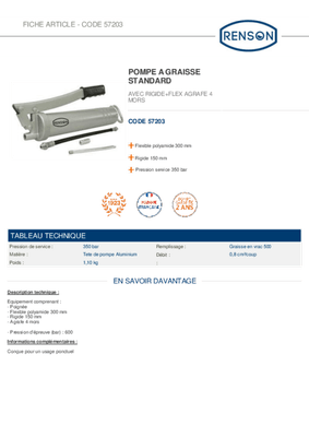 Equipement d'atelier - Graissage - Pompe à graisse manuelle 350 bar