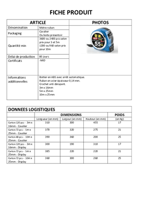 Equipement d'atelier - Mesure - Mètre ruban 3 m