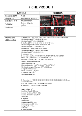 Equipement d'atelier - Outillages à main - Modules servante atelier 286 pièces