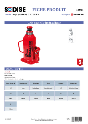 Equipement d'atelier - Levage - Cric hydraulique 15 T